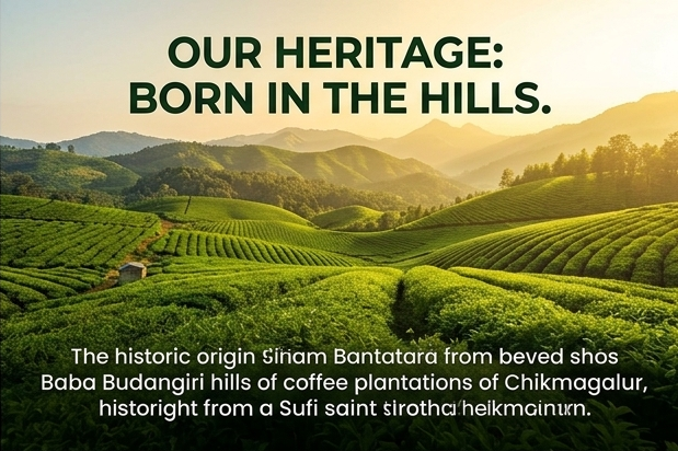 Misty green coffee and tea hills of Chikmagalur at sunrise, the birthplace of Indian coffee